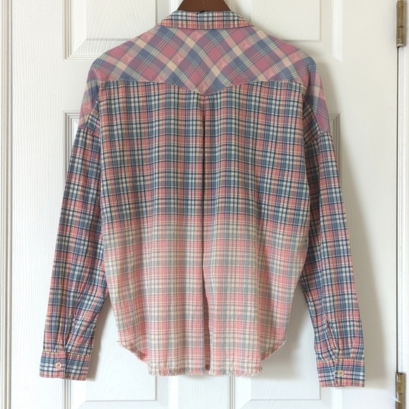 Maison Scotch Pastel Plaid Ombre Long Sleeve Button Down Shirt Blue Pink 2 - Picture 12 of 13